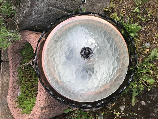 Runde Lampe aus Kupfer und Schmiedeeisen