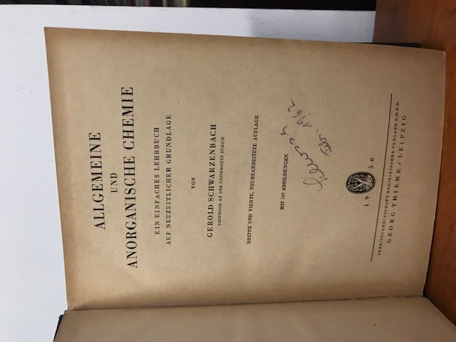 Allgemeine und Anorganische Chemie, Schwarzenbach 