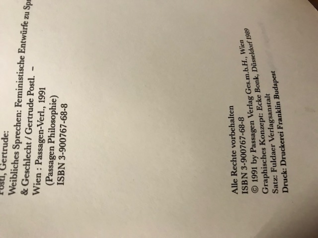 Weibliches Sprechen, Passagen Verlag