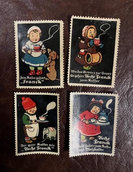 4 Alte Reklamemarken Aecht Frank