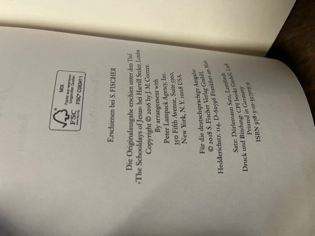 Die Schulzeit Jesu, Coetzee